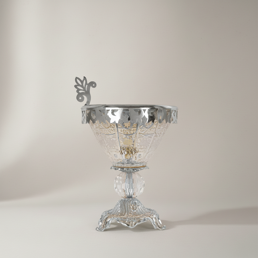 Neoclassical Crystal & Brass Incense Burner with Acanthus Pedestal Base — Silver