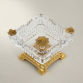 Neoclassical Crystal & Brass Square Ashtray with Floral Corner Mounts — Gold