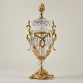 Louis XVI Neoclassical Covered Crystal Urn Vase with Acanthus Brass Mounts & Flame Finial — Gold
