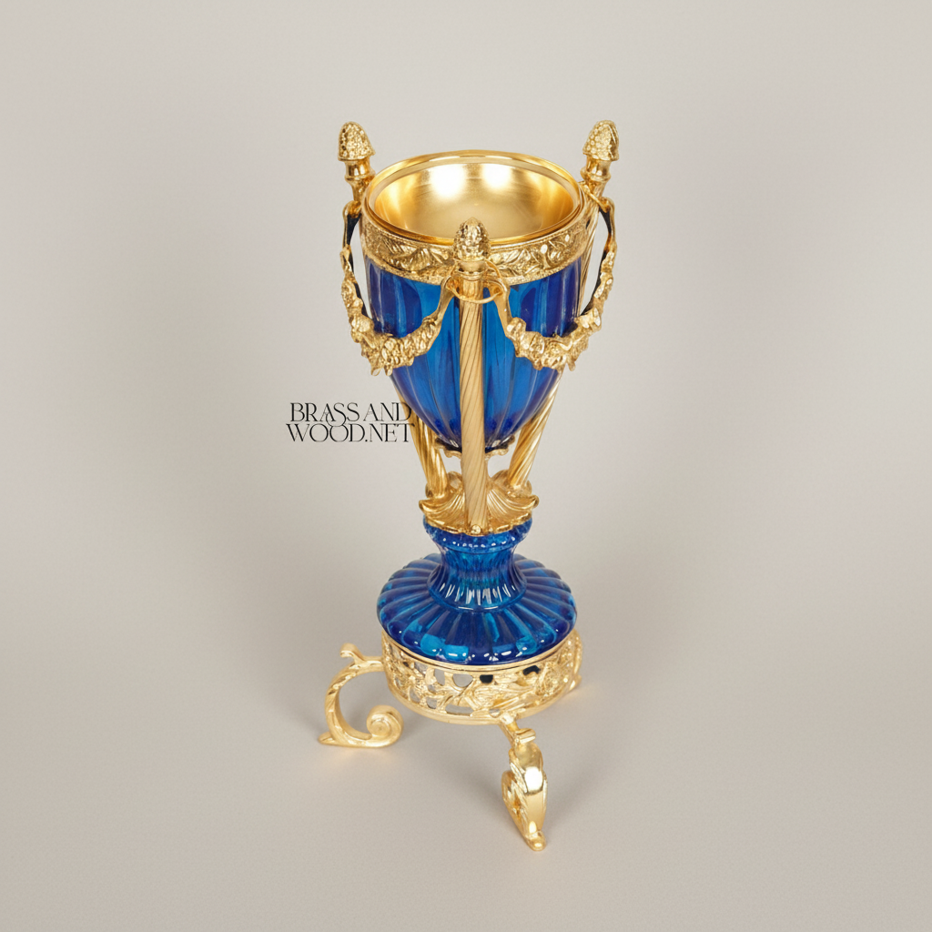 Neoclassical Crystal Incense Burner with Ormolu Stand - Fluted Urn with Pinecone Finials