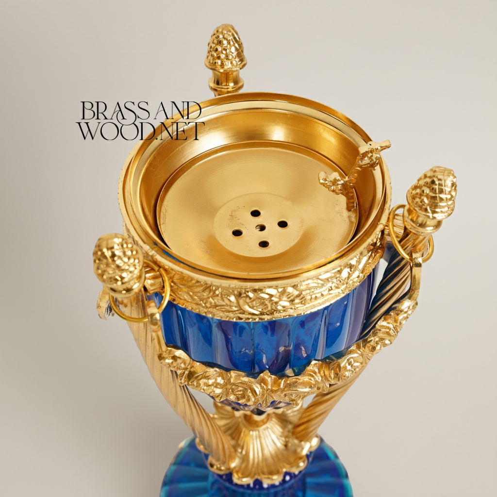 Neoclassical Crystal Incense Burner with Ormolu Stand - Fluted Urn with Pinecone Finials