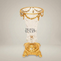 Neoclassical Crystal Trumpet Vase with Brass Swag Rim & Sculpted Pedestal Base — Gold