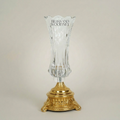 Neoclassical Crystal Trumpet Vase with Ornate Brass Base - Faceted Cut Body — Gold