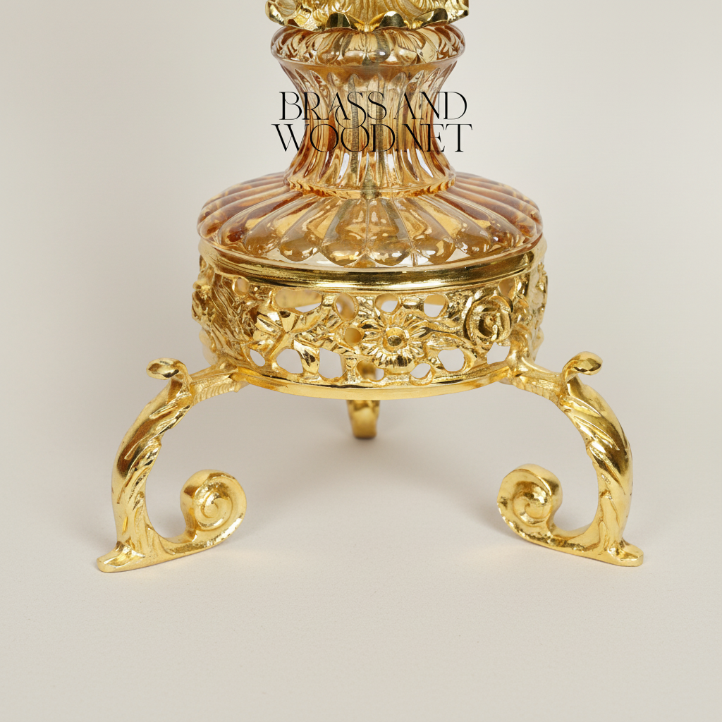 Neoclassical Crystal Urn Incense Burner with Pierced Brass Stand