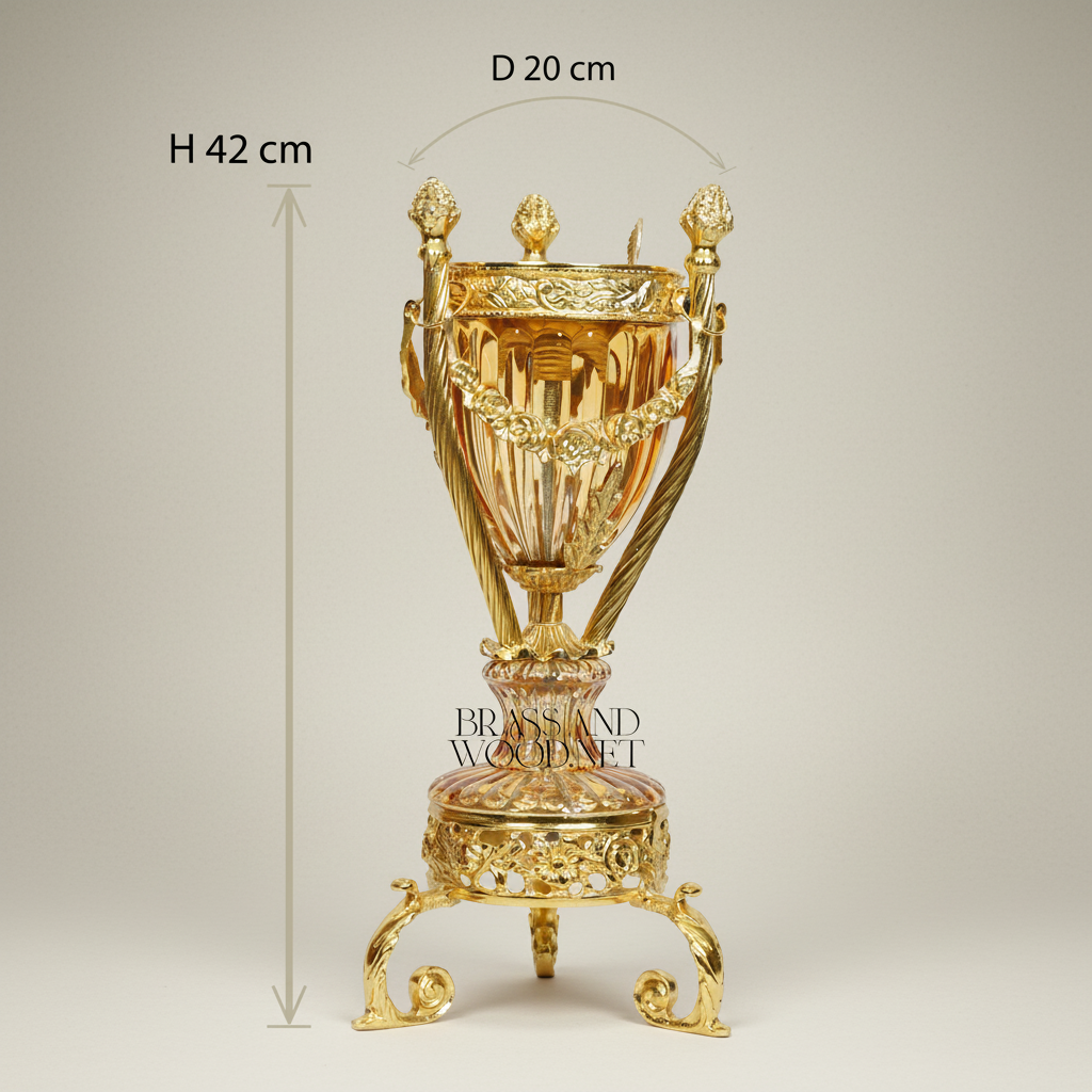 Neoclassical Crystal Urn Incense Burner with Pierced Brass Stand