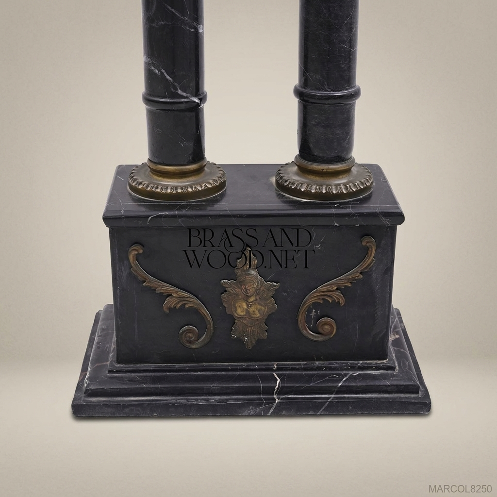 Neoclassical Double-Column Marble Pedestal with Antique Brass Capitals