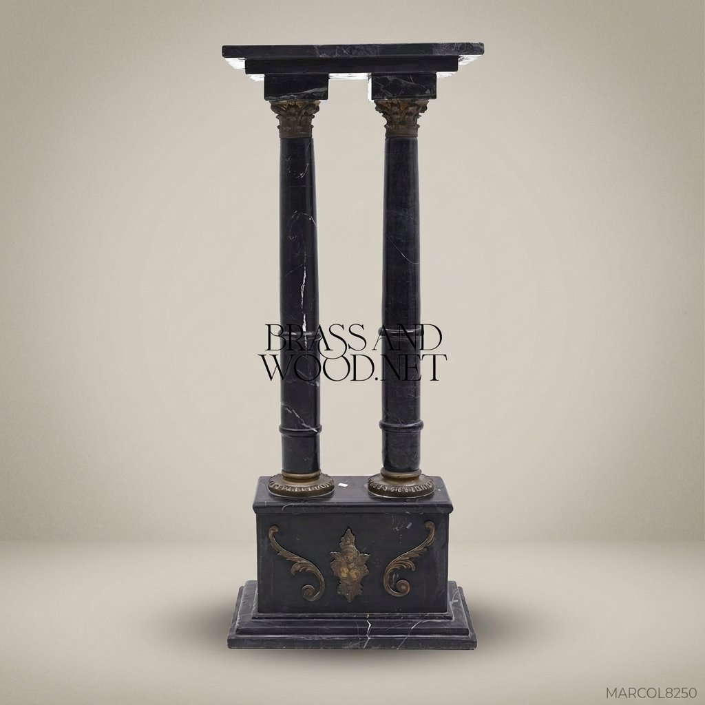 Neoclassical Double-Column Marble Pedestal with Antique Brass Capitals
