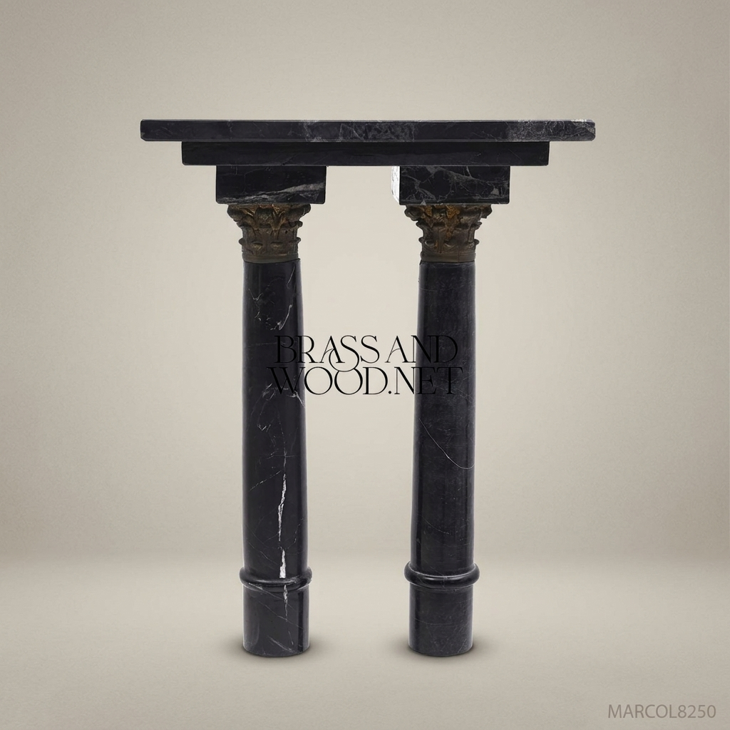 Neoclassical Double-Column Marble Pedestal with Antique Brass Capitals