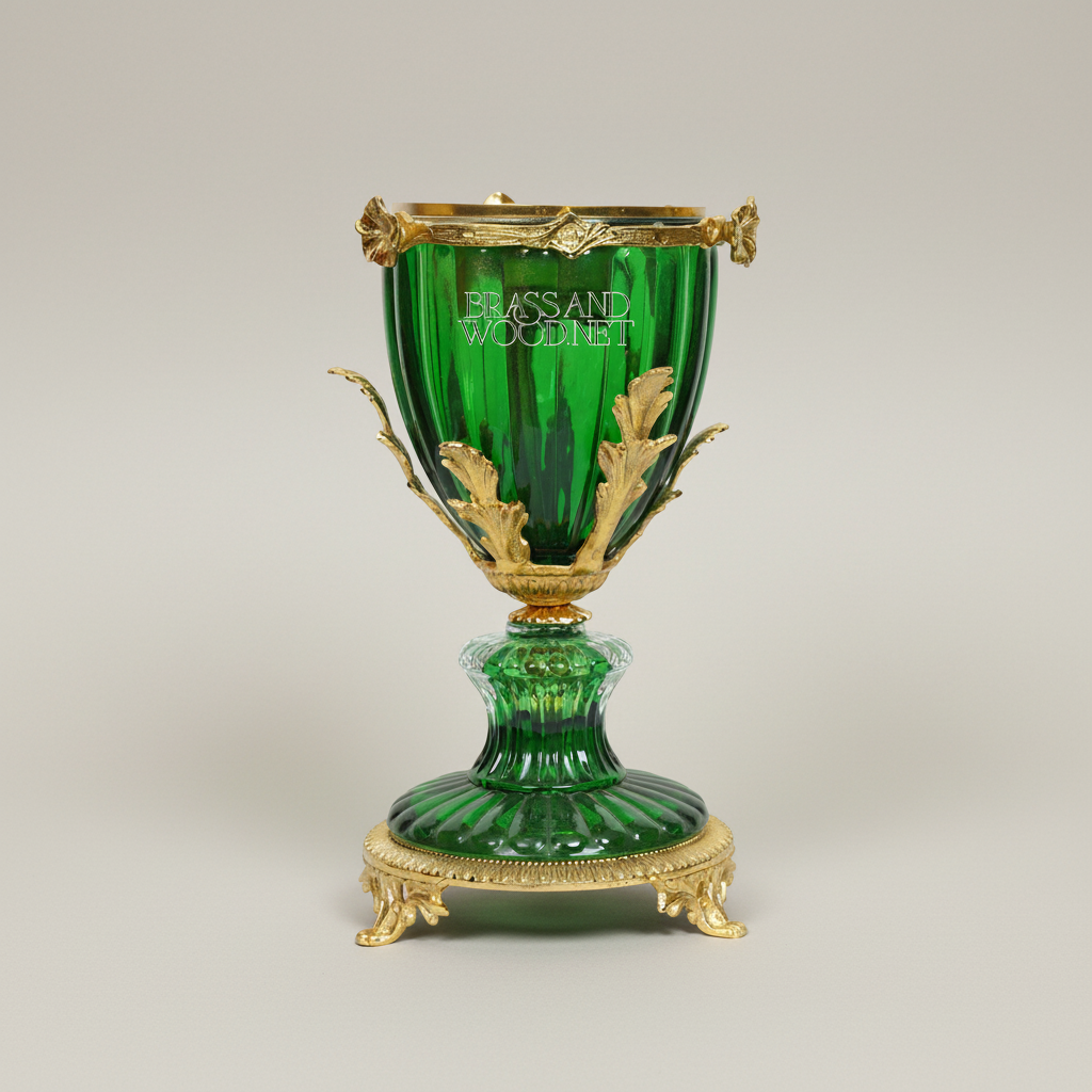 Neoclassical Emerald Crystal Censer with Ormolu Acanthus Mounts and Fluted Goblet Body