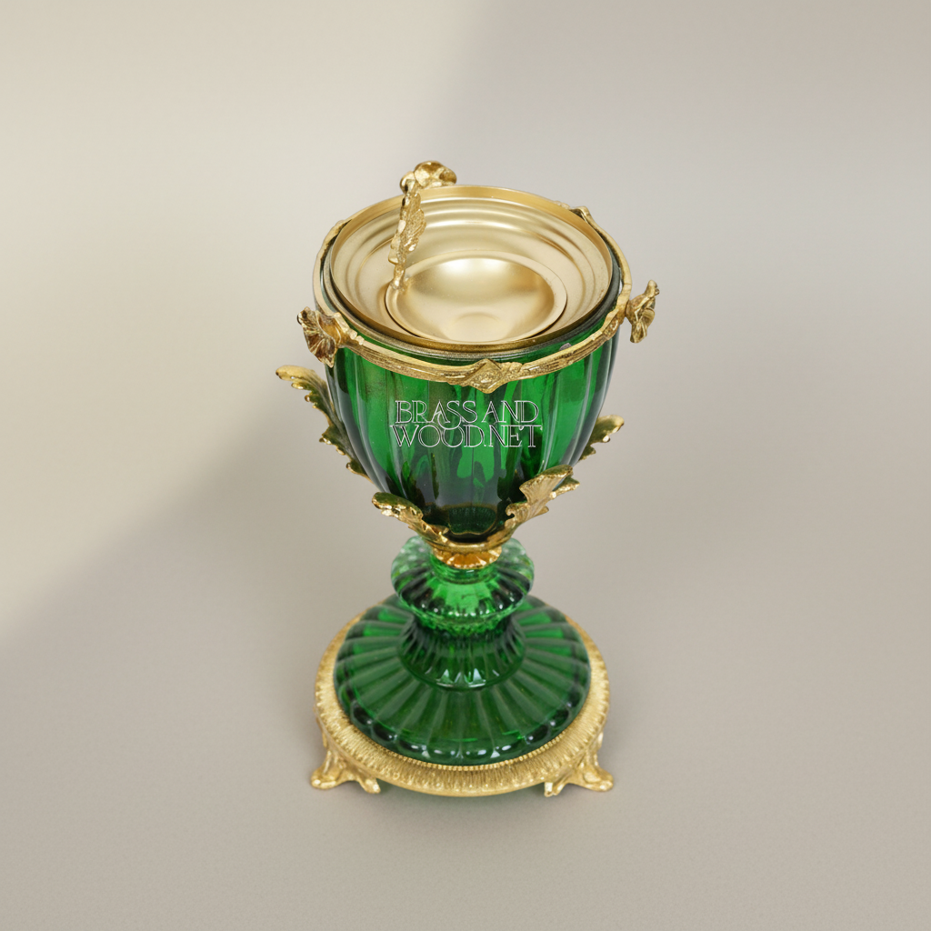Neoclassical Emerald Crystal Censer with Ormolu Acanthus Mounts and Fluted Goblet Body