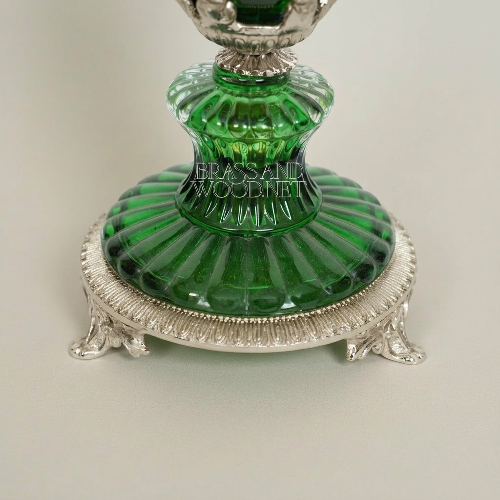 Neoclassical Emerald Crystal Censer with Ormolu Acanthus Mounts and Fluted Goblet Body — Silver