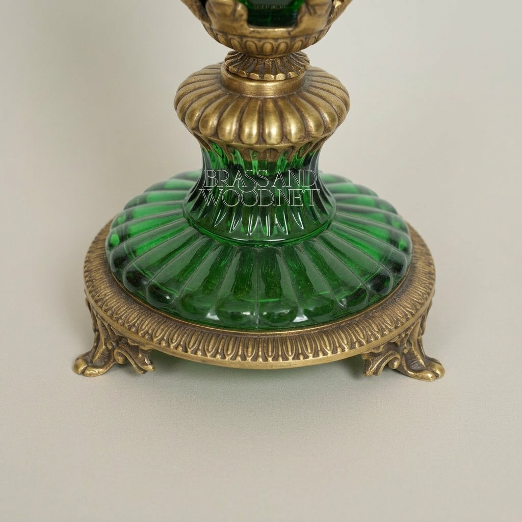 Neoclassical Emerald Crystal Censer with Ormolu Acanthus Mounts and Fluted Goblet Body — Antique Gold