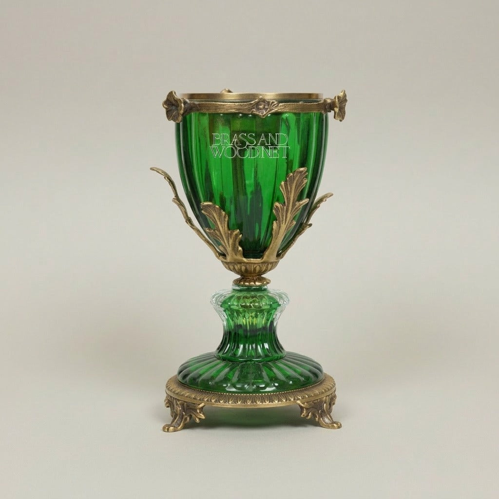 Neoclassical Emerald Crystal Censer with Ormolu Acanthus Mounts and Fluted Goblet Body