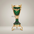Neoclassical Emerald Glass & Brass Trophy Vase with Floral Swag Mounts — Gold