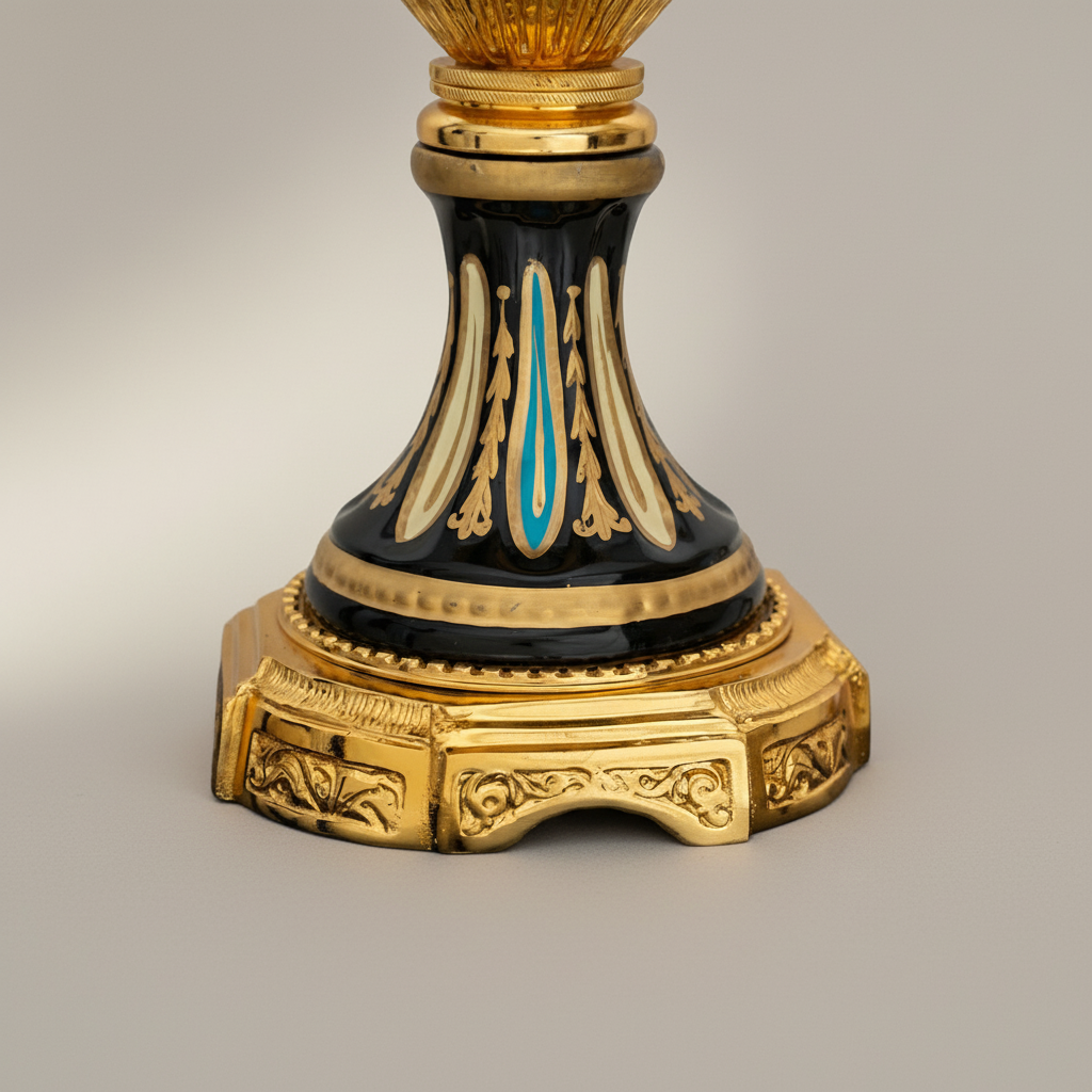 Neoclassical Empire Ceremonial Urn Vase on Pedestal with Gilt Swag & Floral Medallion — Gold