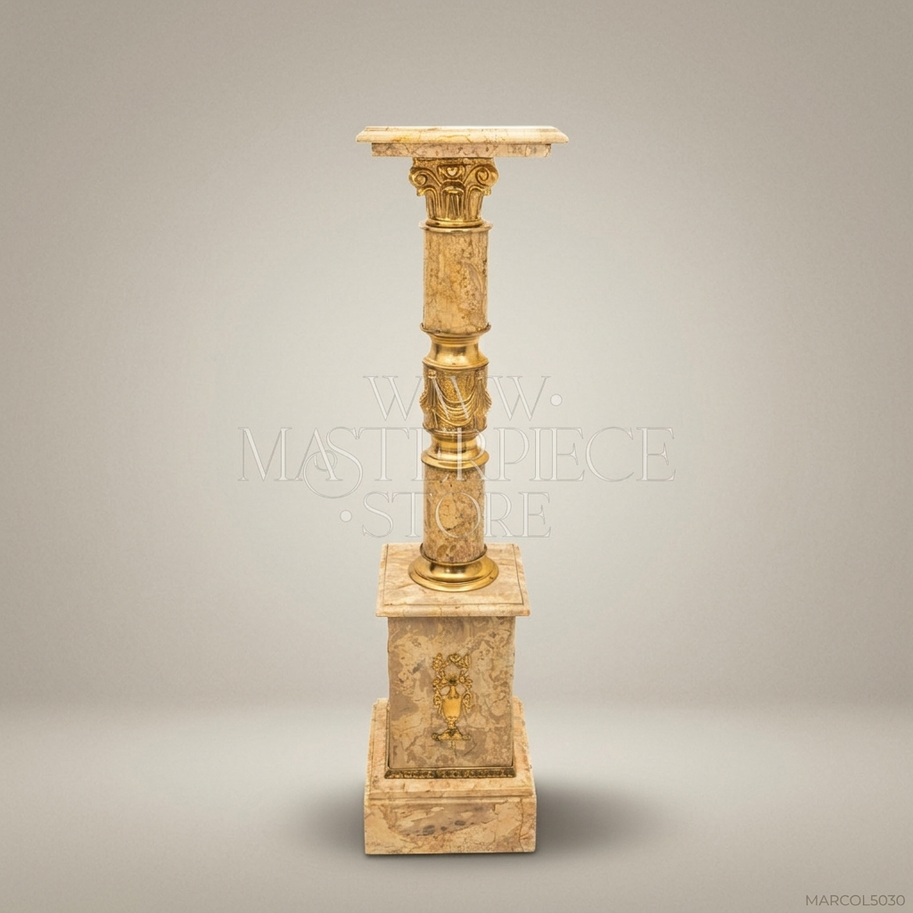 Neoclassical Empire Marble & Brass Column Pedestal