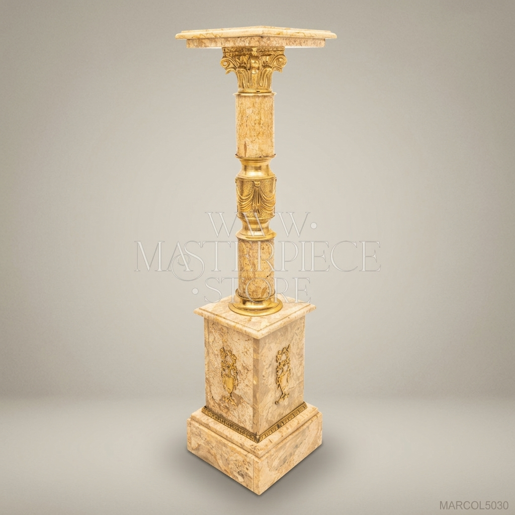 Neoclassical Empire Marble & Brass Column Pedestal
