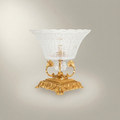 Neoclassical Engraved Crystal Cup on Ornate Brass Pedestal - Acanthus Foliage Base — Gold