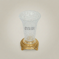 Neoclassical Hand-Cut Crystal Vase with Ornate Brass Footed Base — Gold