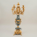 Neoclassical Five-Arm Candelabra with Green Marble Urn Column and Ornate Brass Base — Gold