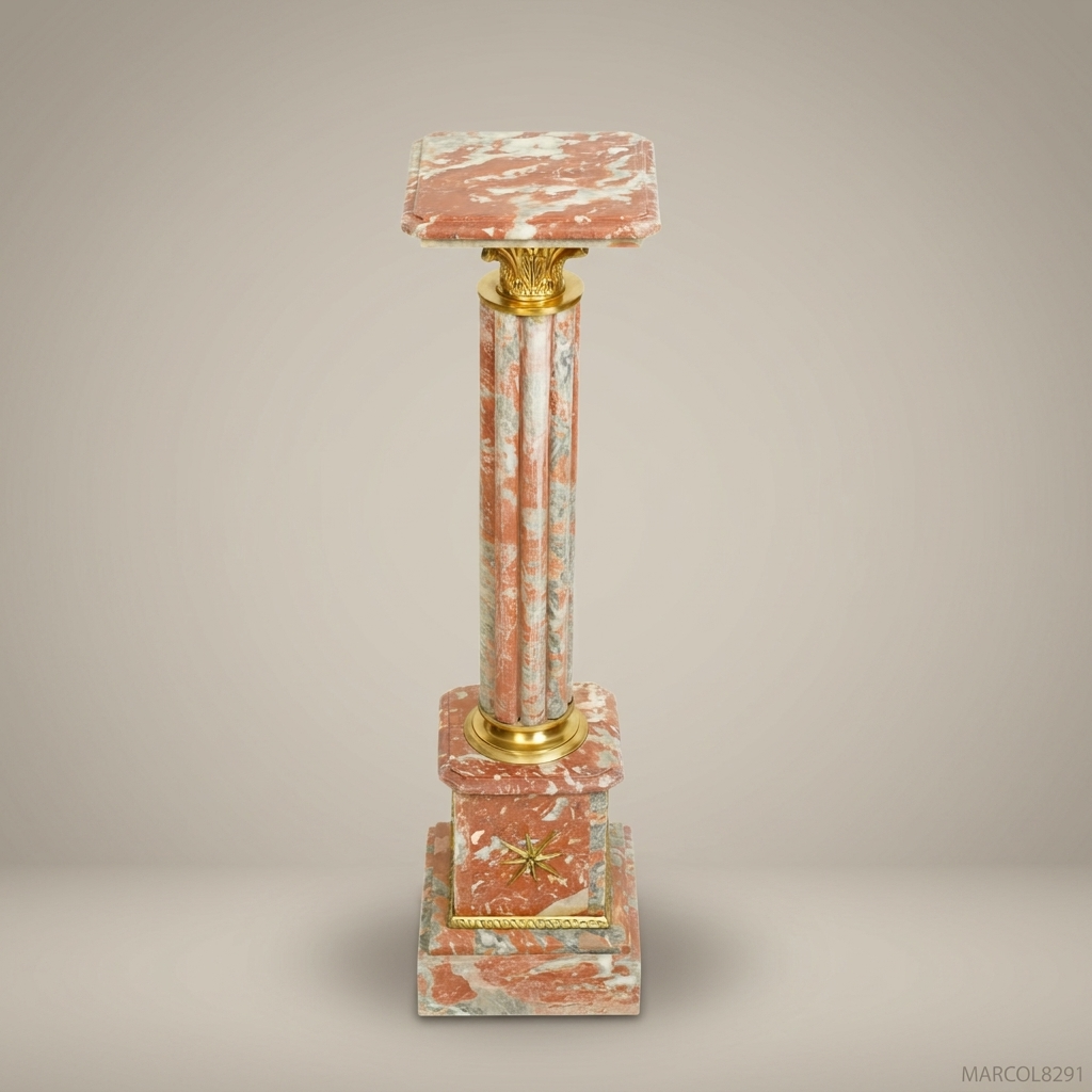 Neoclassical Fluted Marble Pedestal Column with Gilt Bronze Mounts