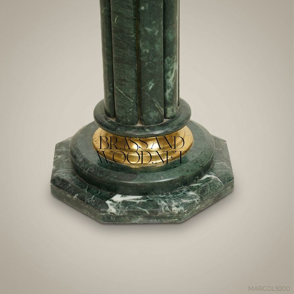 Neoclassical Green Marble Pedestal Column with Gilt Bronze Corinthian Capital