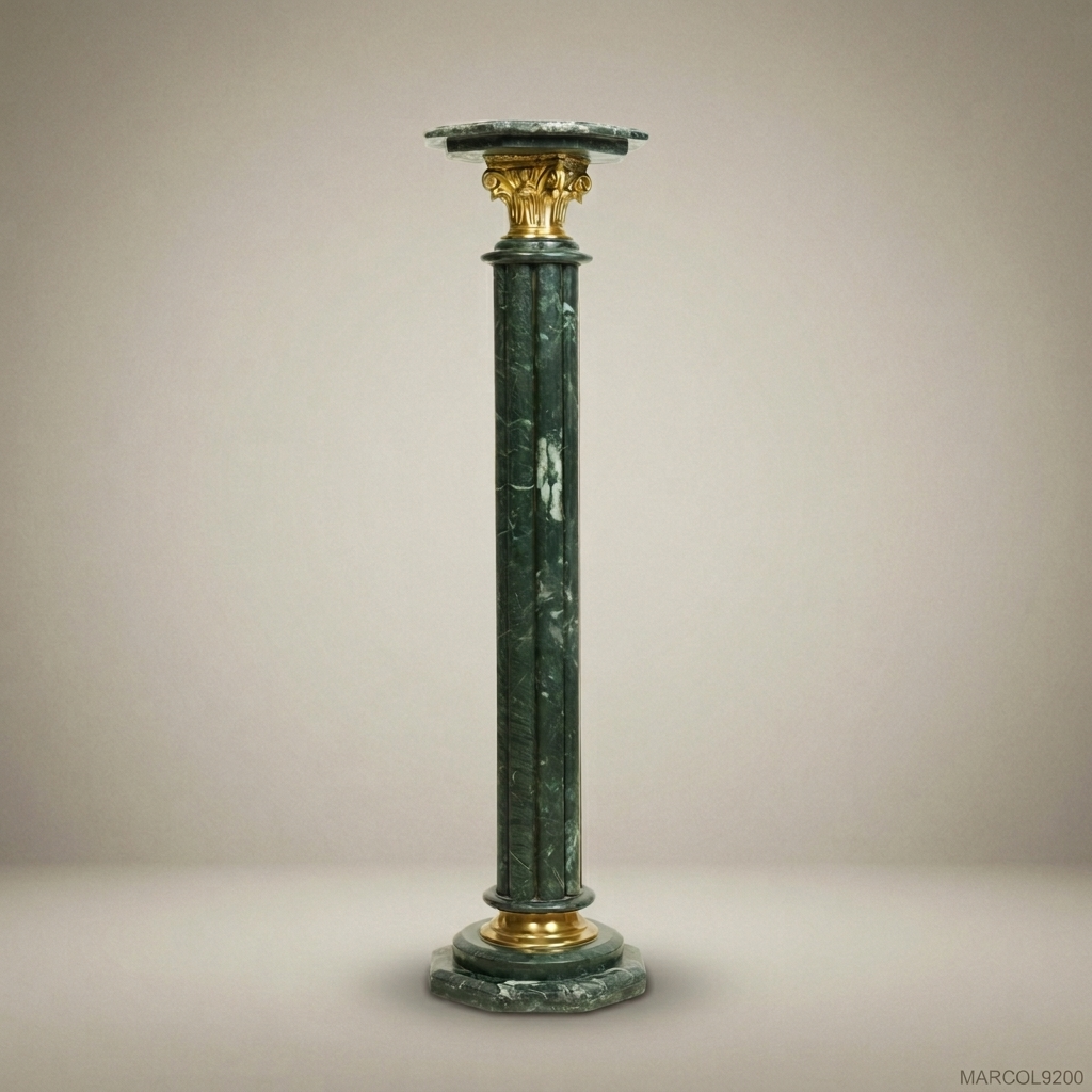 Neoclassical Green Marble Pedestal Column with Gilt Bronze Corinthian Capital