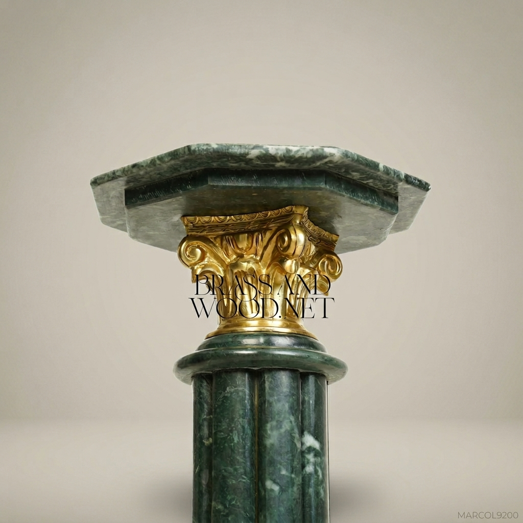 Neoclassical Green Marble Pedestal Column with Gilt Bronze Corinthian Capital