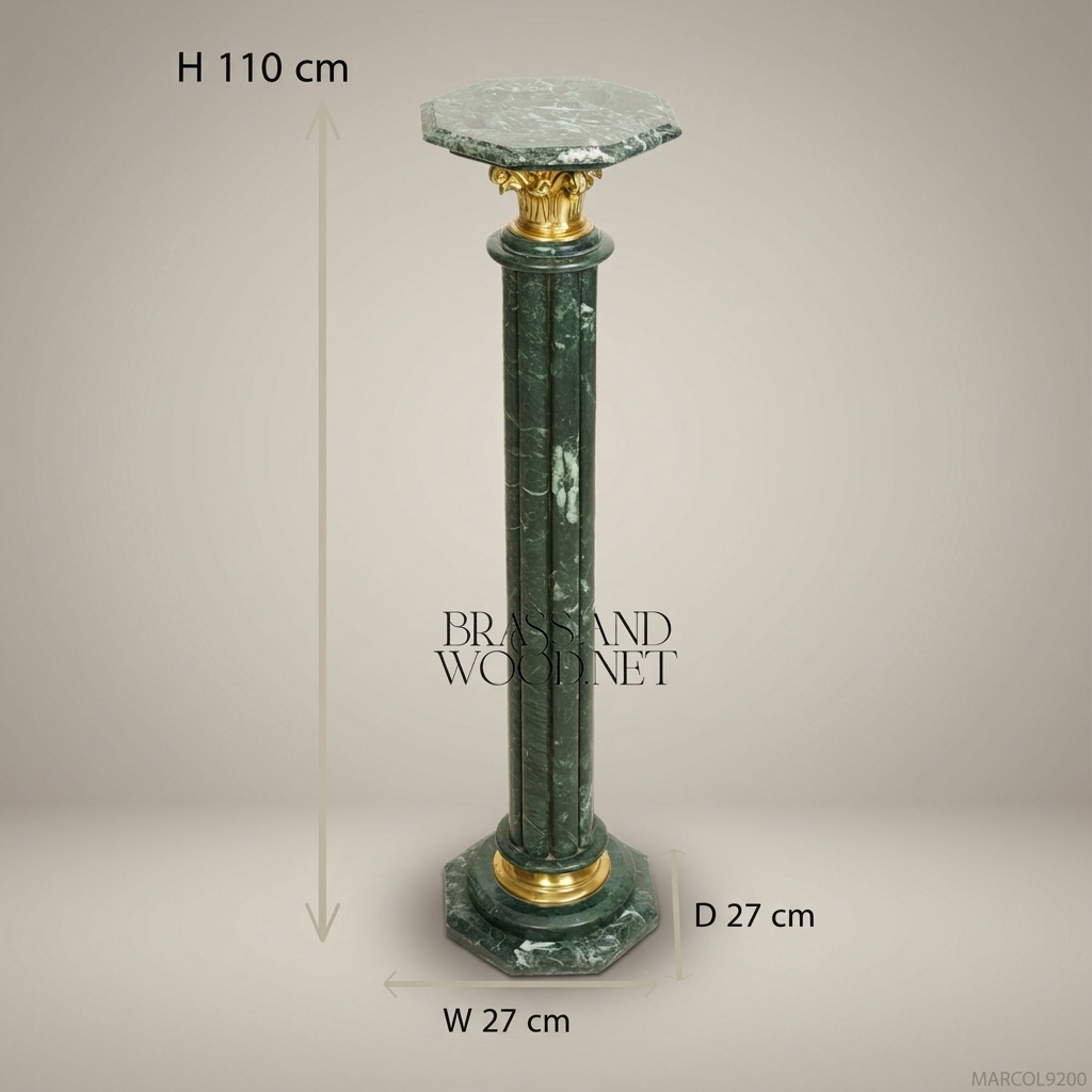 Neoclassical Green Marble Pedestal Column with Gilt Bronze Corinthian Capital