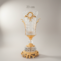 Neoclassical Hand-Cut Crystal & Brass 3-Piece Garniture Set with Laurel Wreath Mounts — Gold