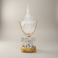 Neoclassical Hand-Cut Crystal Lidded Urn Vase with Ornate Brass Mounts — Gold