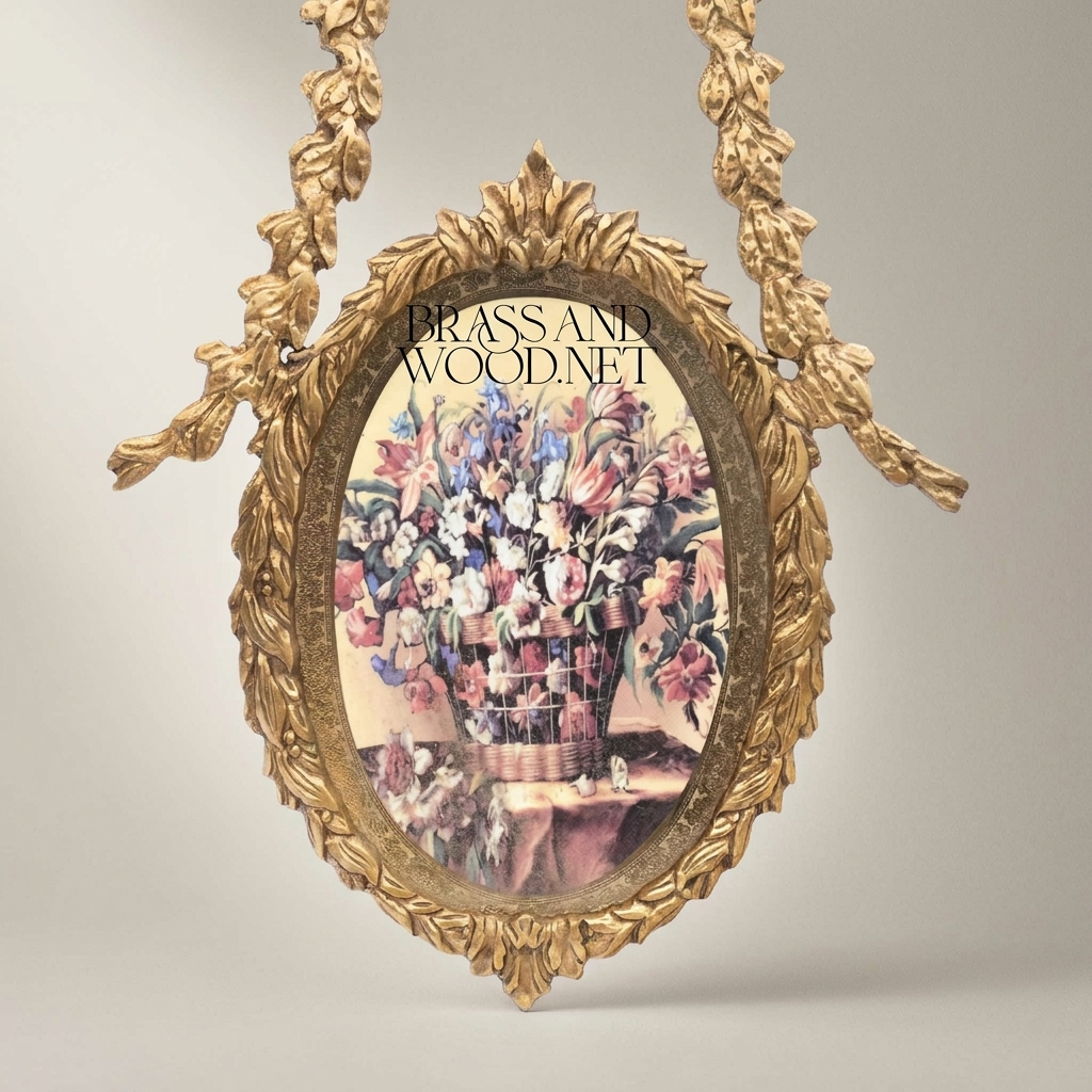 Neoclassical Laurel Swag Oval Wall Frame with Cartouche Crest — Gold