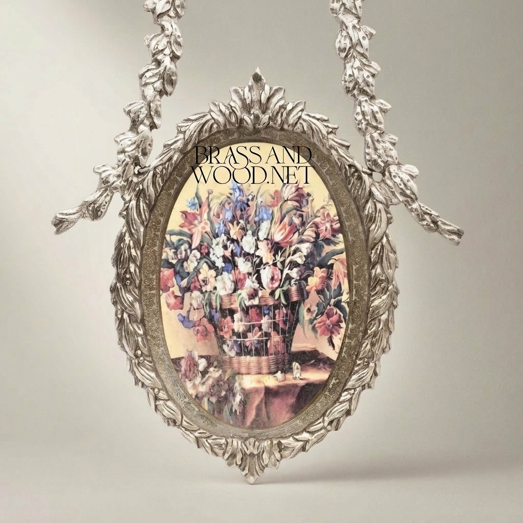 Neoclassical Laurel Swag Oval Wall Frame with Cartouche Crest — Silver