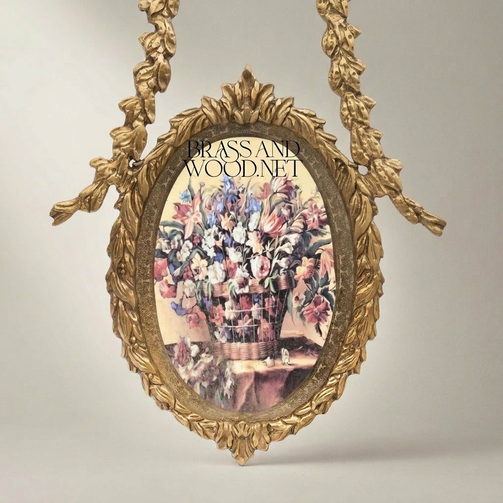 Neoclassical Laurel Swag Oval Wall Frame with Cartouche Crest — Antique Gold