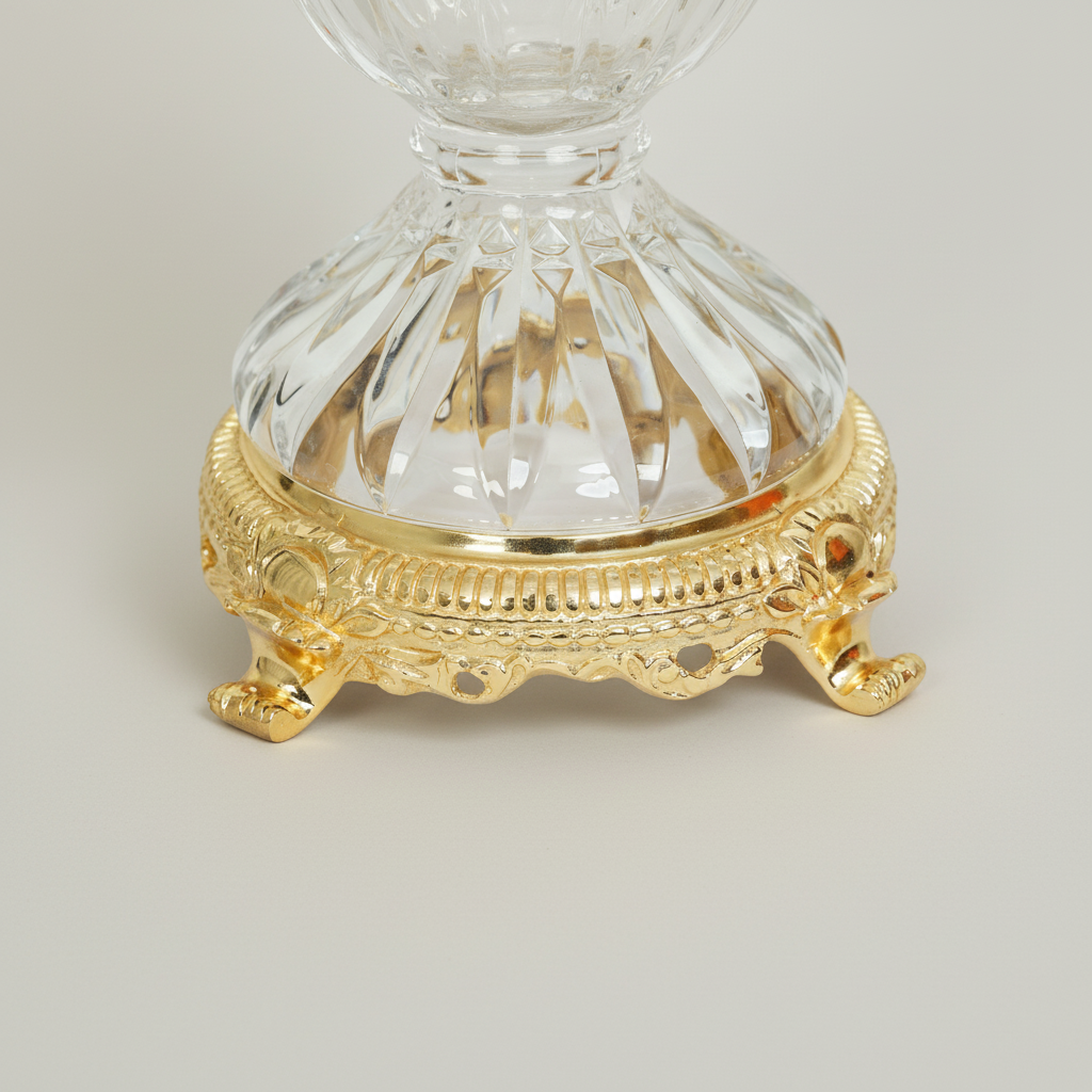 Neoclassical Lidded Crystal Urn Vase with Acanthus Brass Mounts & Ornate Footed Base