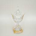Neoclassical Lidded Crystal Urn Vase with Acanthus Brass Mounts & Ornate Footed Base — Gold