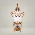 Neoclassical Lidded Crystal Urn Vase with Brass Swag & Acanthus Pedestal — Gold