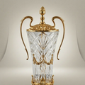 Neoclassical Lidded Crystal Urn Vase with Ornate Brass Mounts & Pinecone Finial — Gold