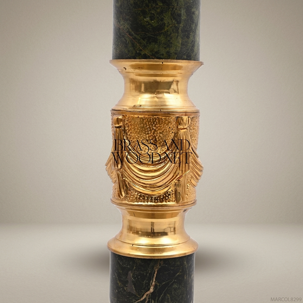 Neoclassical Marble & Brass Column Pedestal with Corinthian Capital