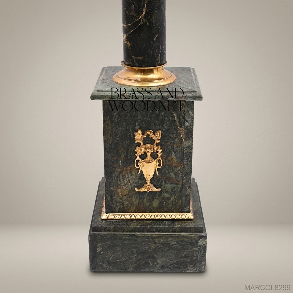 Neoclassical Marble & Brass Column Pedestal with Corinthian Capital