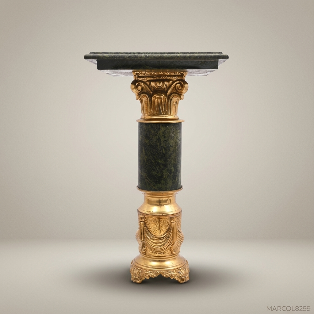 Neoclassical Marble & Brass Column Pedestal with Corinthian Capital