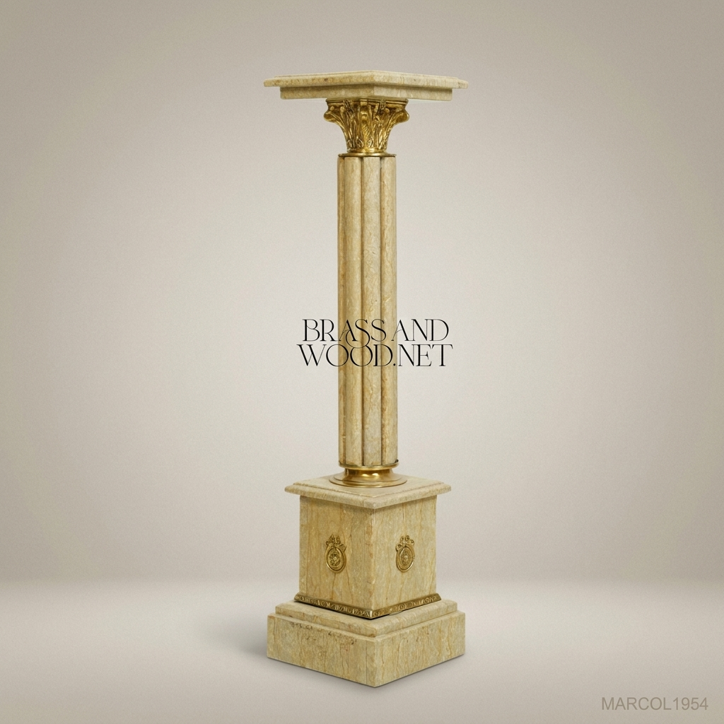 Neoclassical Marble & Brass Column Pedestal