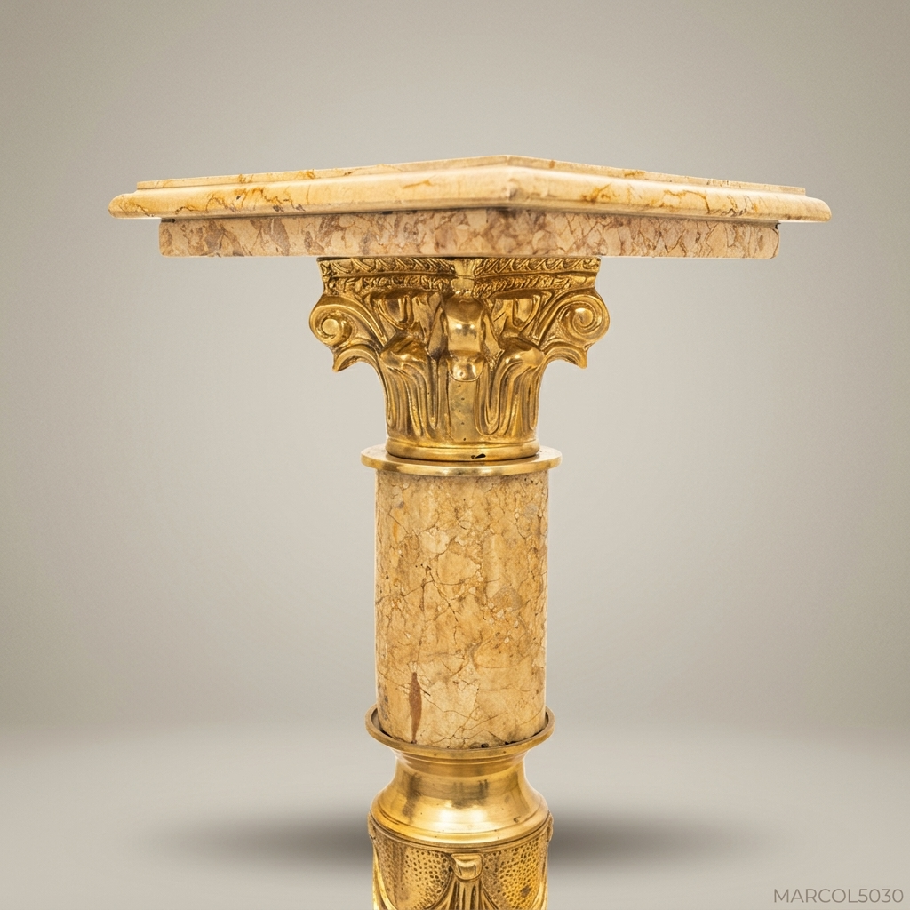 Neoclassical Empire Marble & Brass Column Pedestal