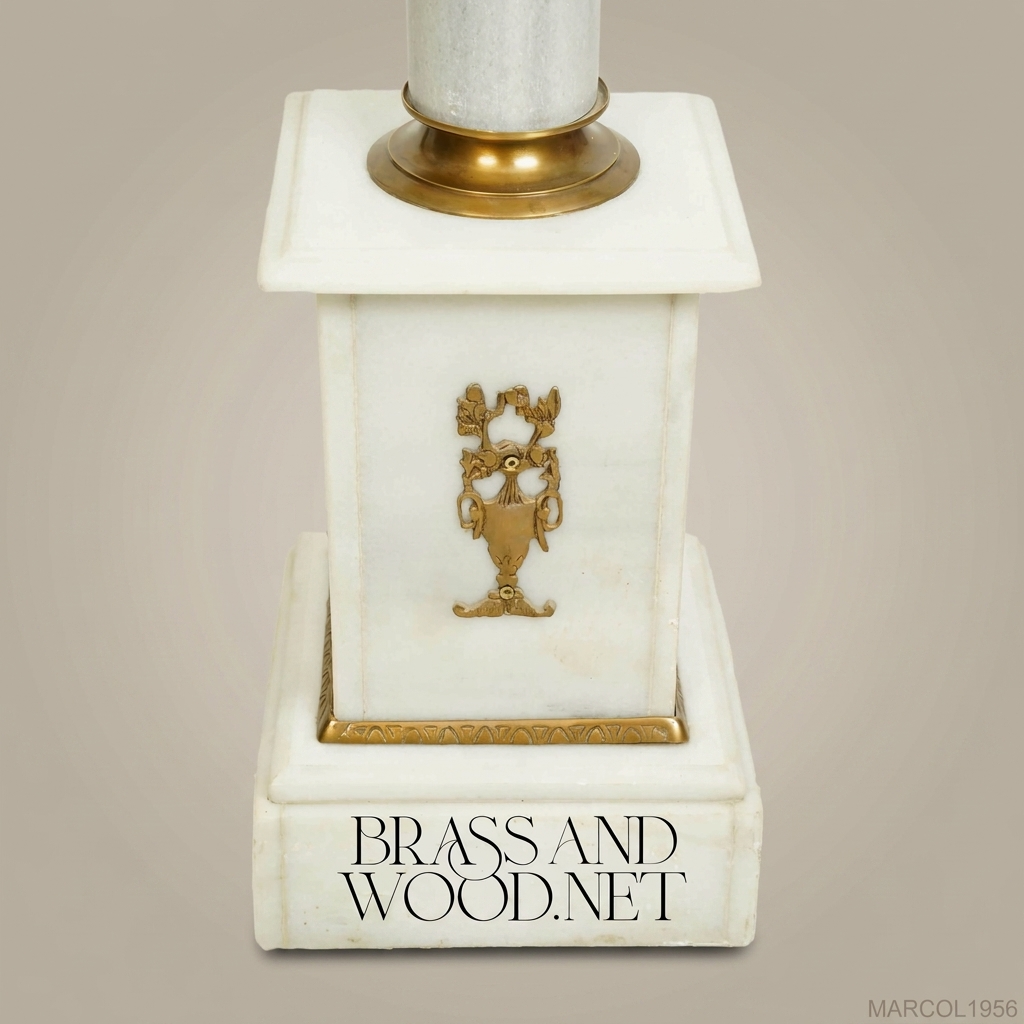 Neoclassical Marble & Brass Column Pedestal with Empire Ormolu Mounts