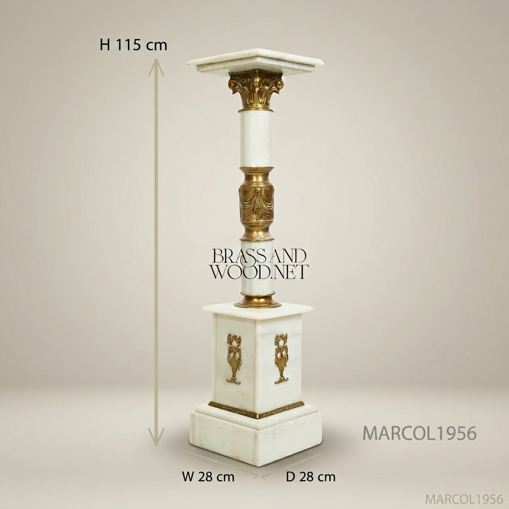 Neoclassical Marble & Brass Column Pedestal with Empire Ormolu Mounts