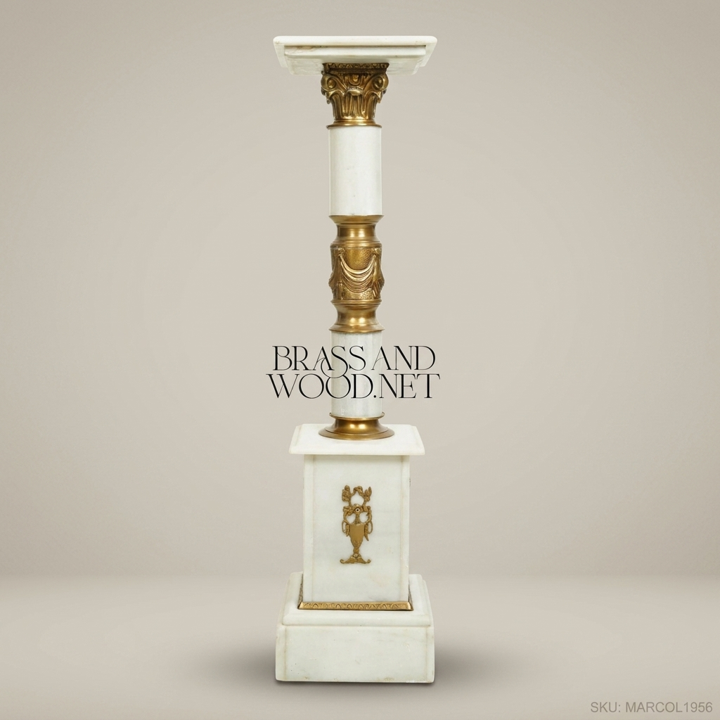 Neoclassical Marble & Brass Column Pedestal with Empire Ormolu Mounts