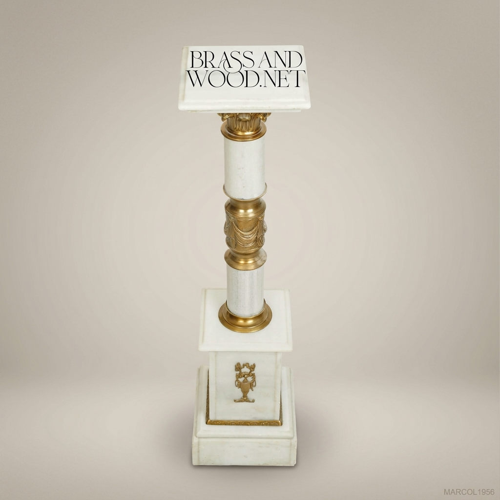Neoclassical Marble & Brass Column Pedestal with Empire Ormolu Mounts