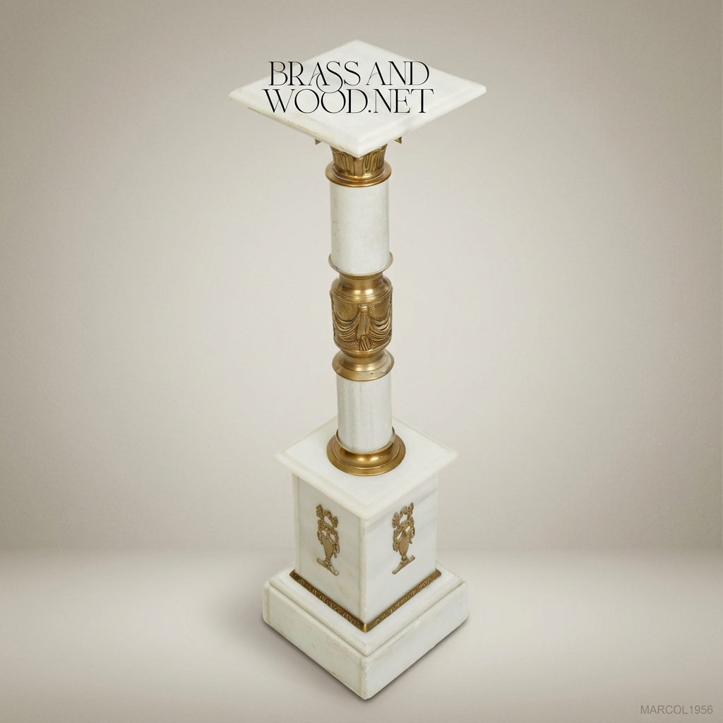 Neoclassical Marble & Brass Column Pedestal with Empire Ormolu Mounts