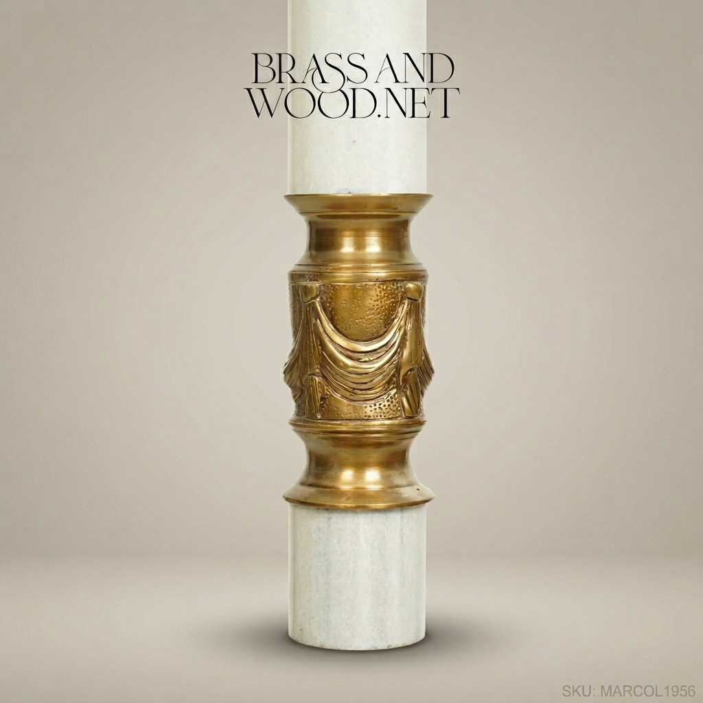 Neoclassical Marble & Brass Column Pedestal with Empire Ormolu Mounts