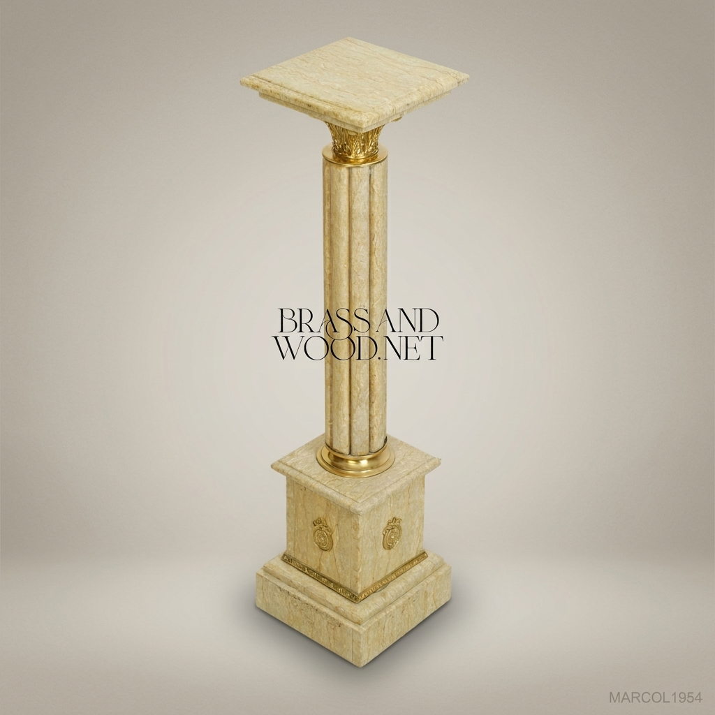 Neoclassical Marble & Brass Column Pedestal